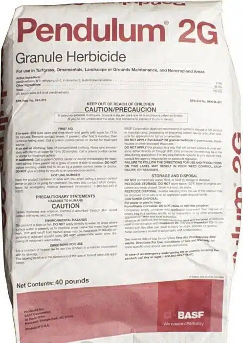 Bag of Pendulum 2G granular pre-emergent herbicide