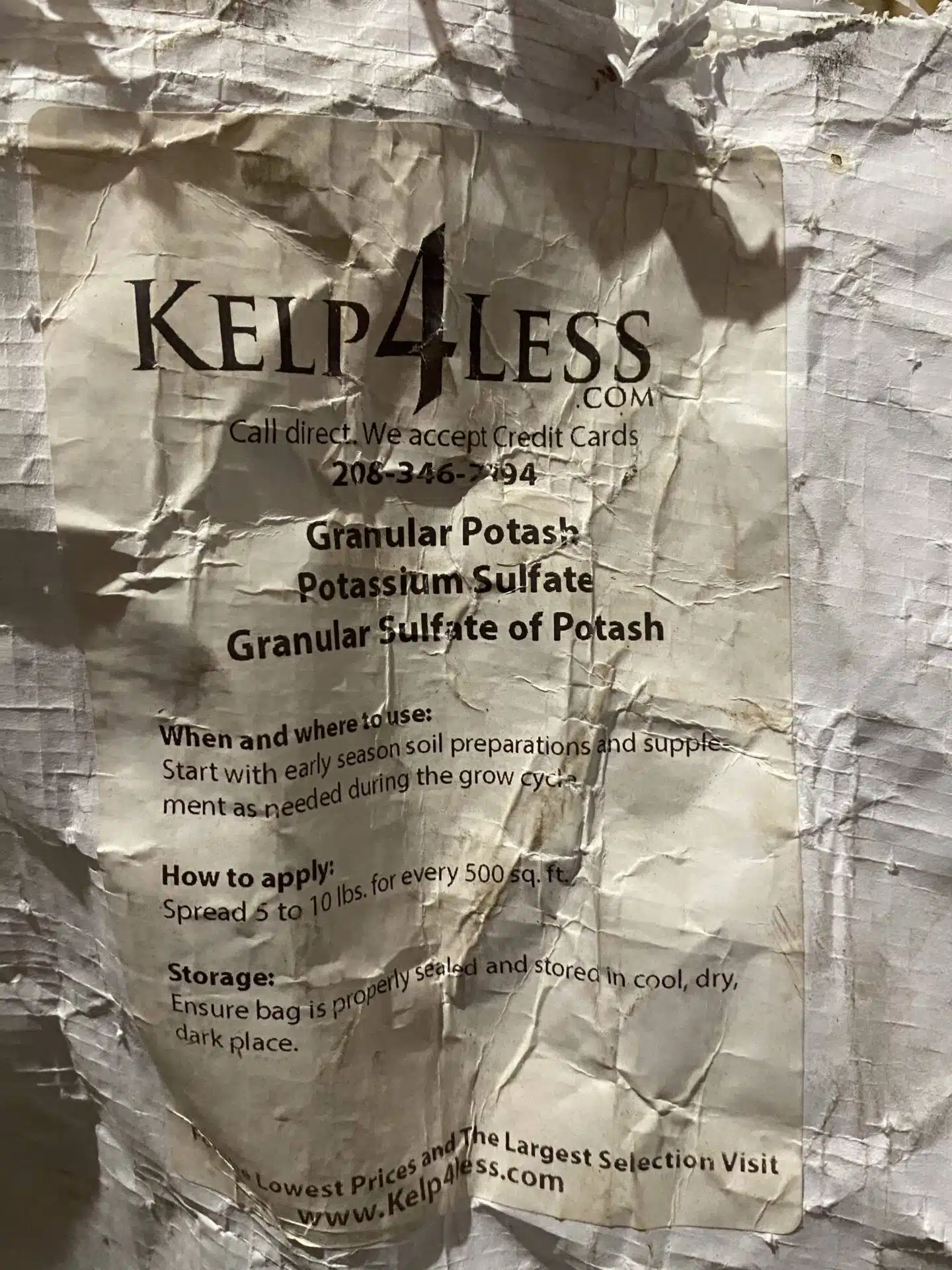 Bag of 0-0-50 sulfate of potash granular fertilizer