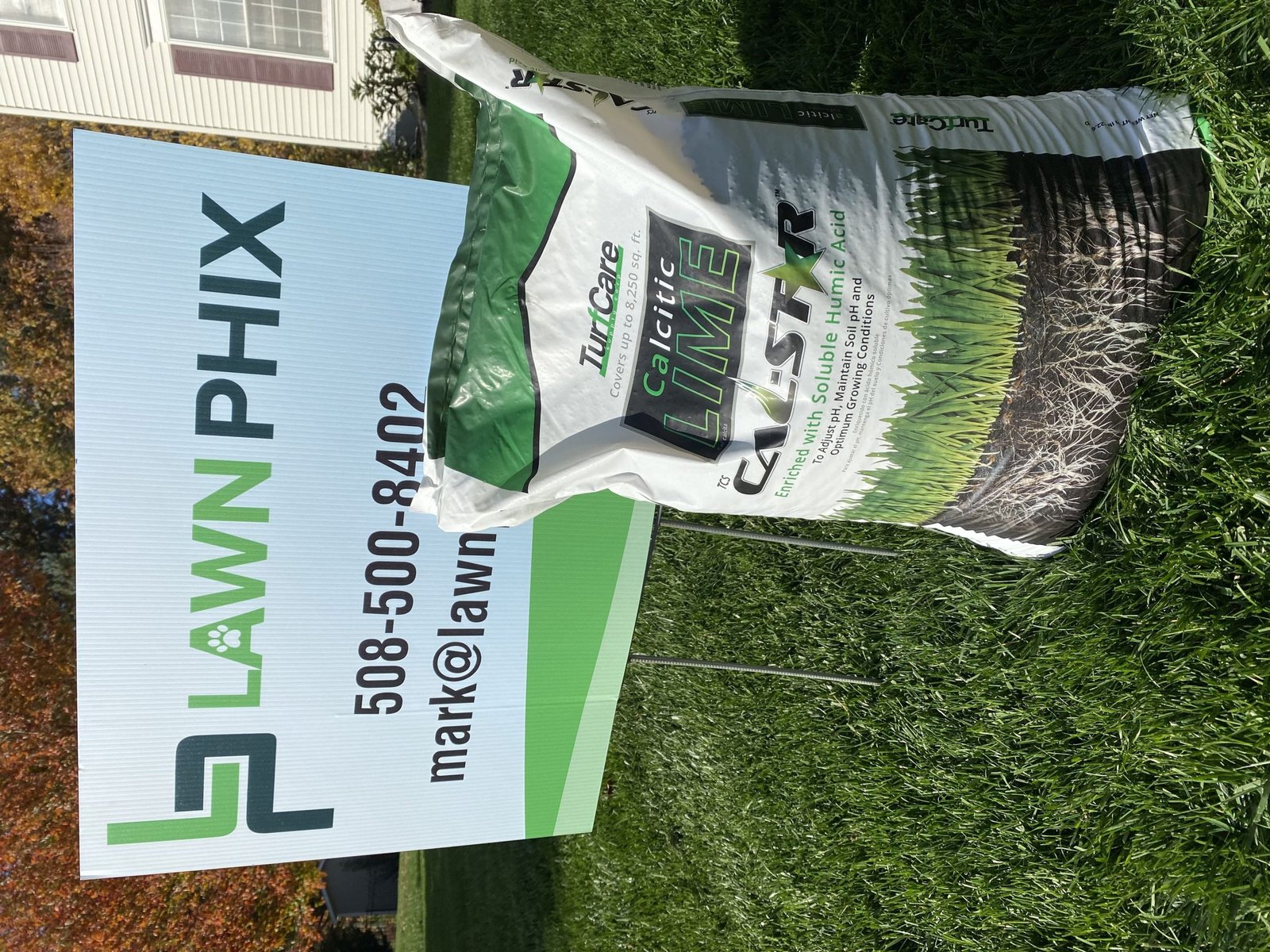 Bag of CalStar calcitic lime used on a Lawn Phix lawn