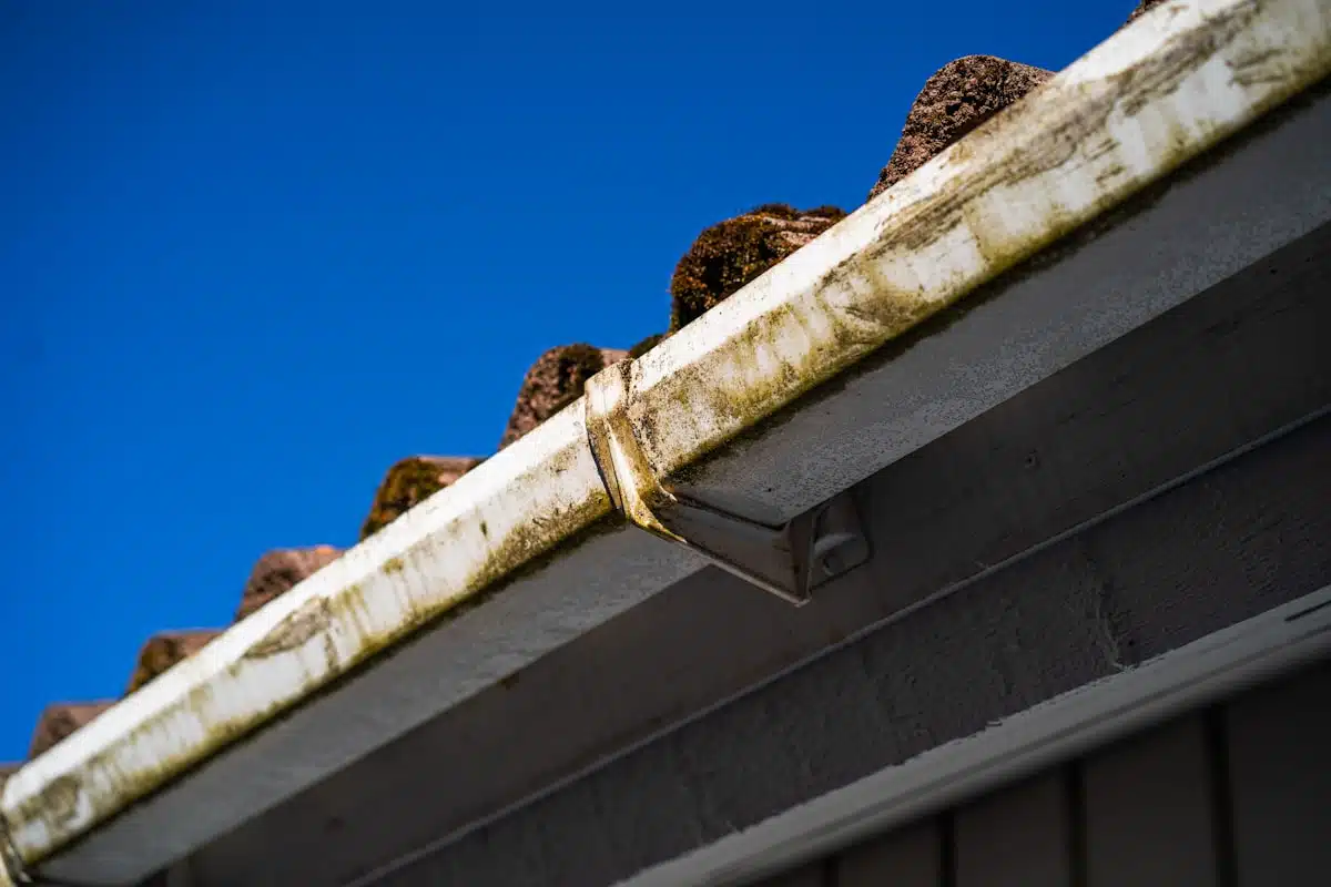 Clogged gutter full of debris